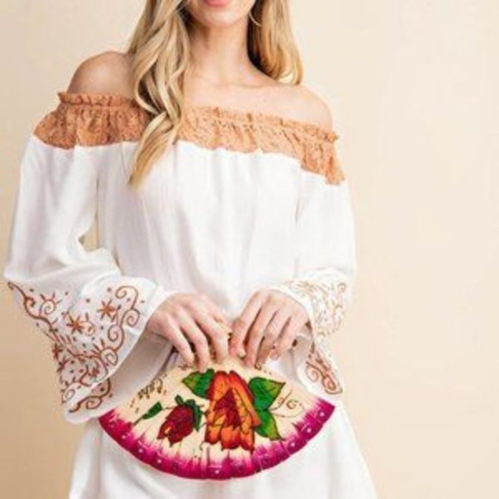 Cream Orange Embroidered Romper